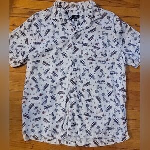 George White Shirt with Tropical Print